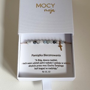 Bransoletka różaniec, akwamaryn - Prezent na Bierzmowanie