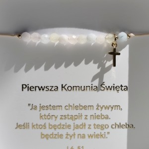 Bransoletka różaniec z morganitu drobnego - Pamiątka I Komunii