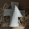 krzyż retro ceramiczny ręcznie robiony JESTEM, MOCY moja
